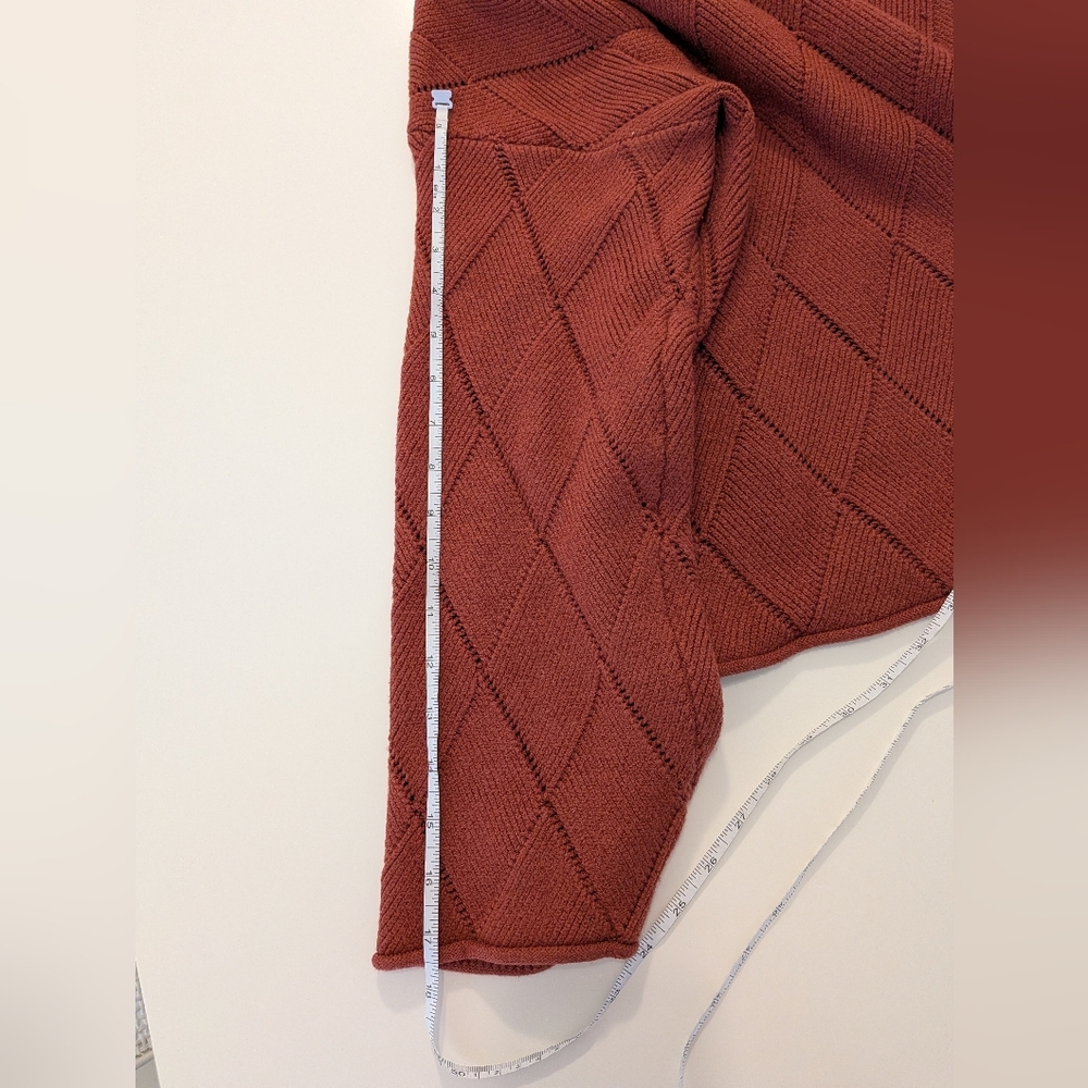 Hem & Thread Rust‎ Brown Diamond Pointelle Knit Sweater Crew Neck Large - Picture 6 of 7